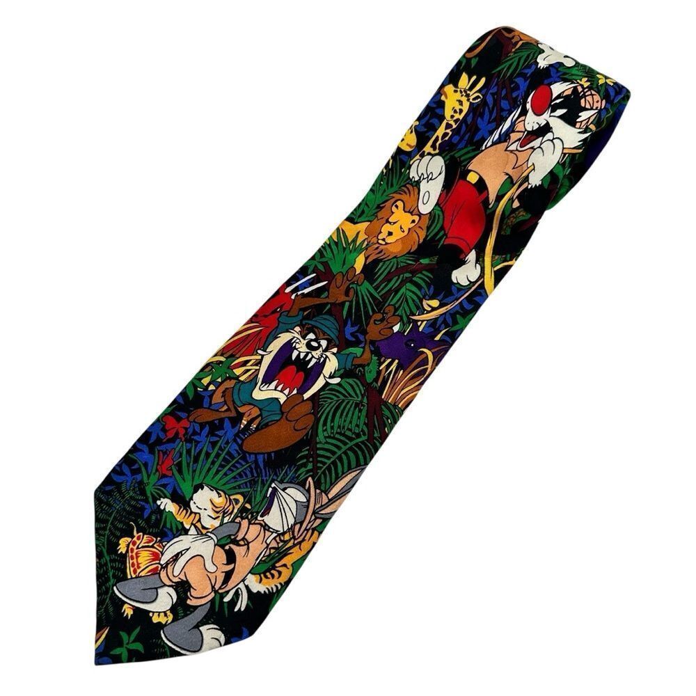 Vintage 1993 Looney Tunes Jungle 100% Silk Tie Bugs Bunny Sylvester Tweety Taz
